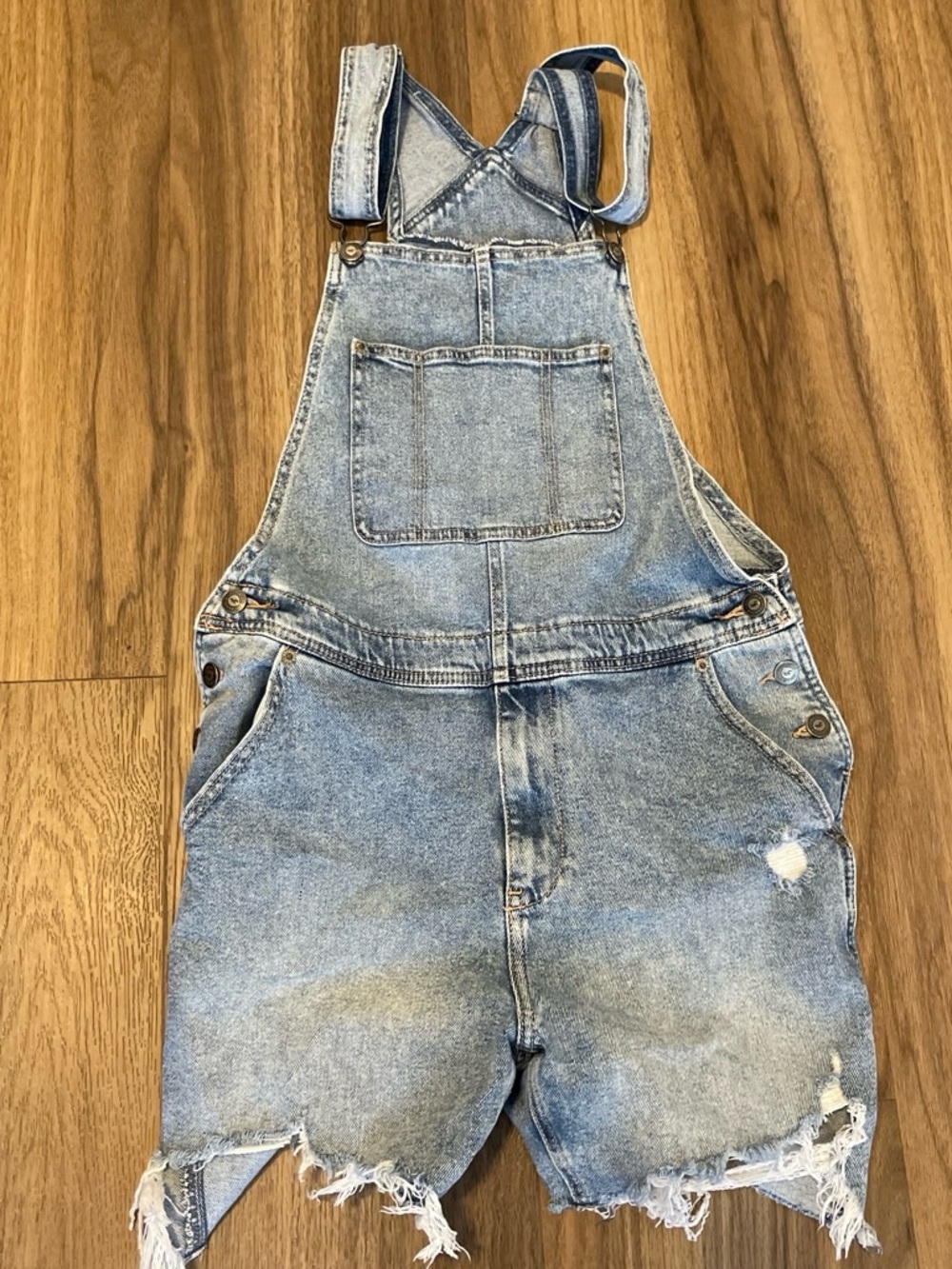 Hollister Light Blue Distressed Denim Short Overalls